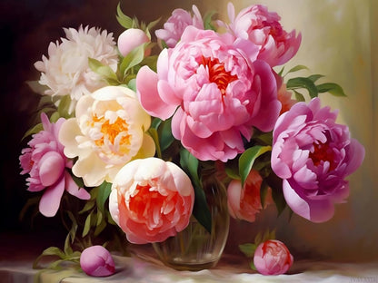 JXAVAXDE 16x12 inch Peonies in a Vase Diamond Painting Kits Modern Minimalism Diamond Painting, Full Circle Crystal Embroidery Art Crafts Kit, for Room Decor Bedroom Decor Gifts