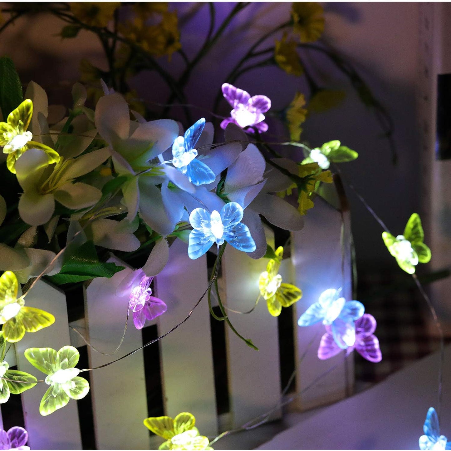 8 21.1ft 40 Butterfly String Lights,Twinkle Lights Lighting Mode Waterproof LED USB Plug in with Remote Control