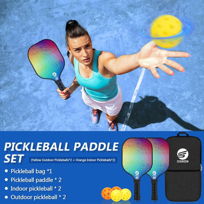 SS OXIKEN Pickleball Paddles Set of 2, USAPA Approved Carbon Fiber Pickle Ball Paddle (CHS) Polypropylene Honeycomb Core, Anti Slip Sweat Absorbing Grip, 2 Outdoor Pickleball, 2 Indoor Pickleball, Bag
