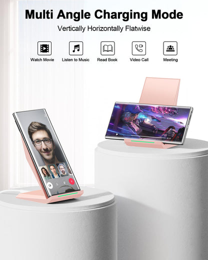 Fast Wireless Charger, [2 Pack] NANAMI Qi Certified Wireless Charging Stand Compatible iPhone 17/17 Air/17 Pro/17 Pro Max/16/15/14/13/12, Phone Charger for Galaxy S25/S24/S23/S22 and Qi-Enabled Phone