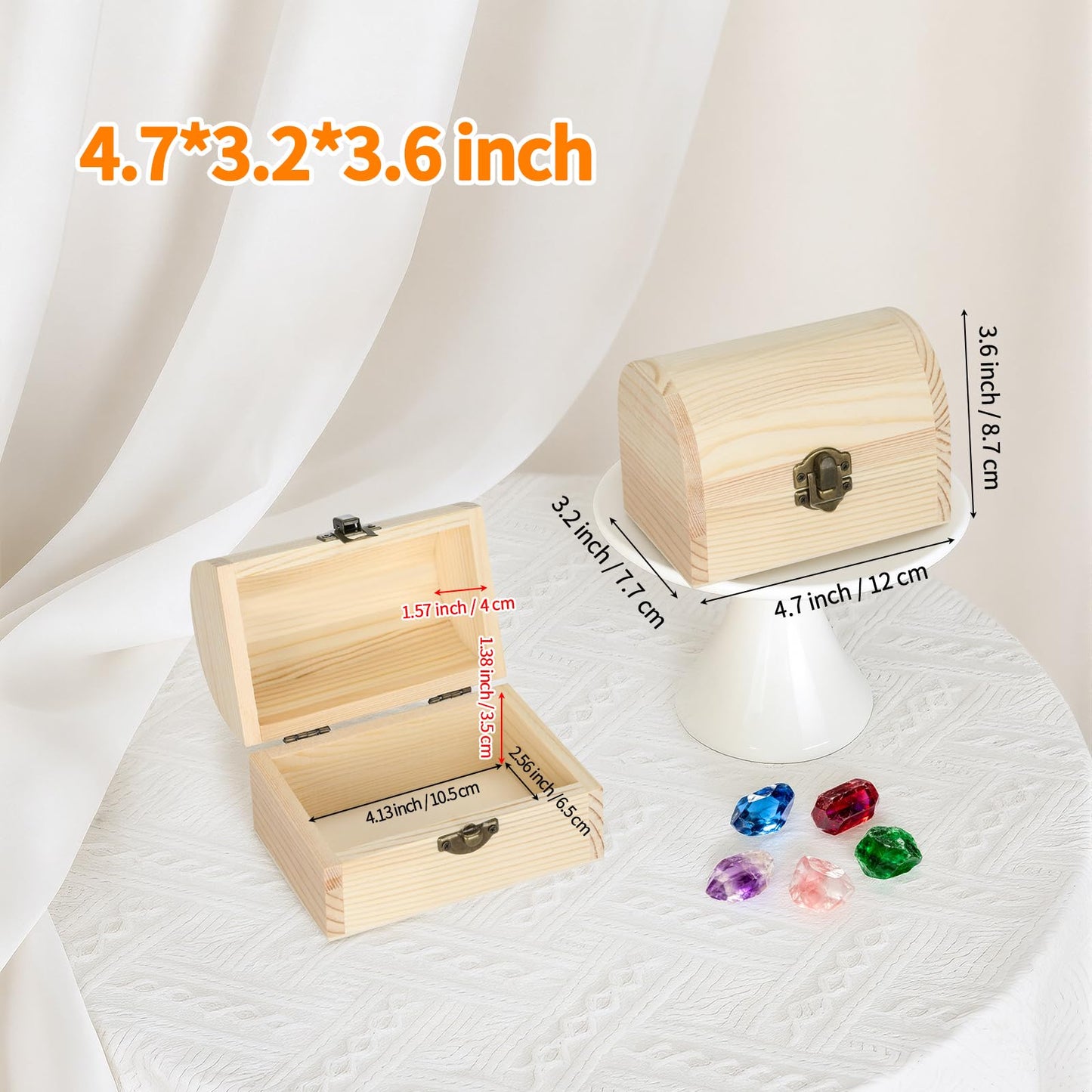 BAOPEND 2 Pieces Unfinished Wooden Treasure Box with Hinged Lid, Small Wood Storage Box for DIY Crafts, Jewelry, Keepsakes, Home Decor (2*Large)