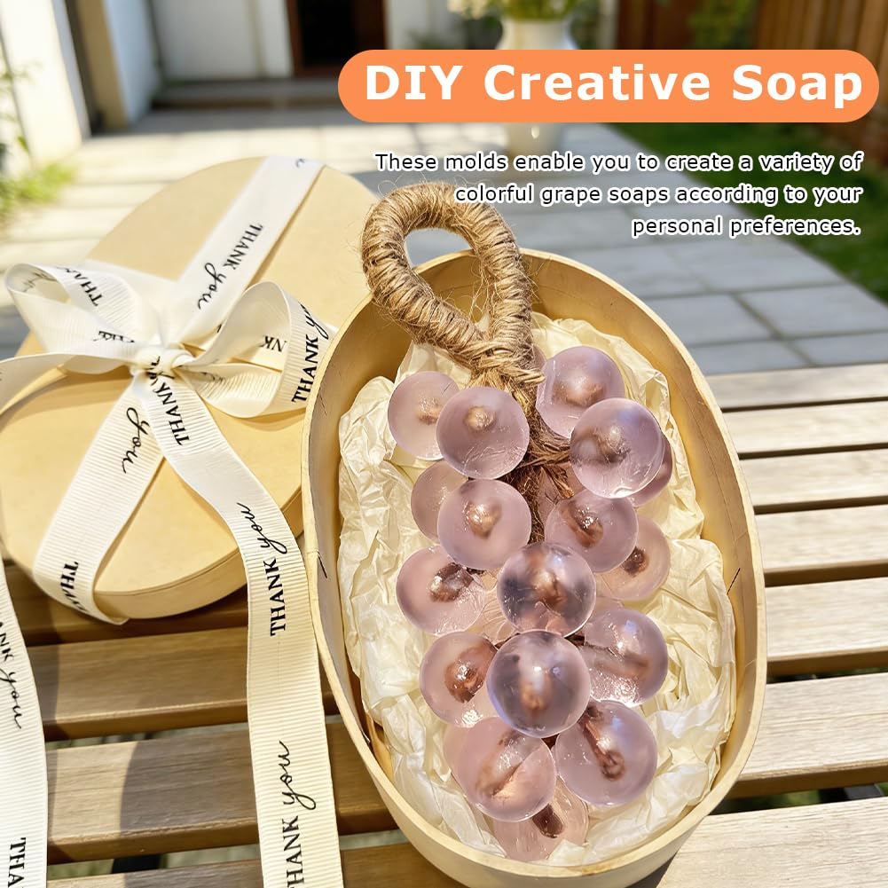 Grape Soap Molds Kit - 2Pcs DIY Handmade Soap Making Kit with Stirring Stick, Jute Rope, Reusable Soaps Molds for Homemade Soap, Candle, Resin Crafts (Without Soaps)