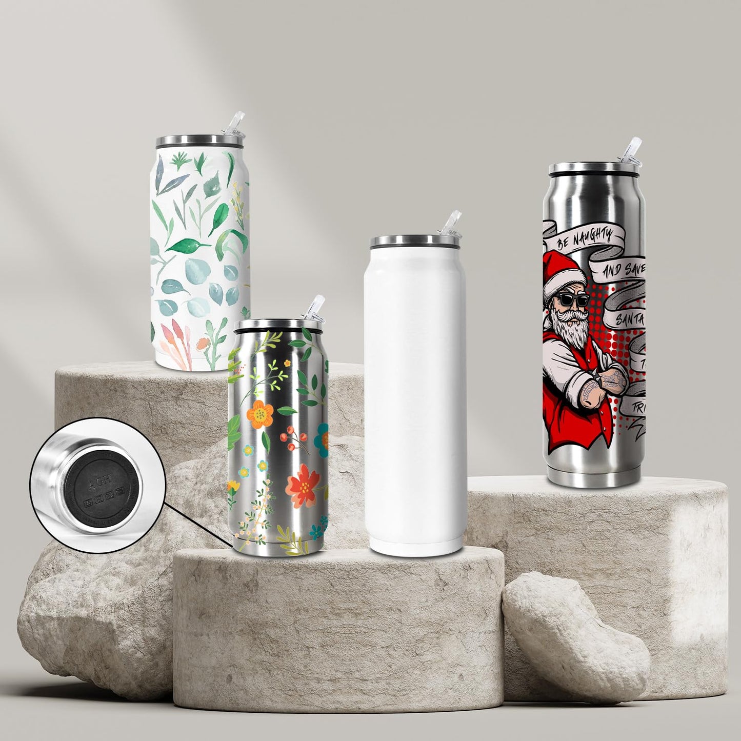 AGH 4Pack Sublimation Tumblers Blanks Cans, 12 oz Stainless Steel Sublimation Cola Tumbler Cups with Lid & Straw, Double Walled Vacuum Insulation Car Cup (White)