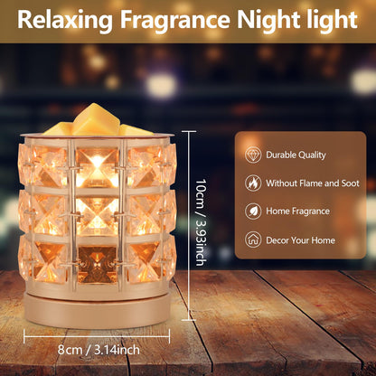 Crystal Wax Melt Warmer Candle Wax Warmer for Scented Wax 2 in 1 Wax Melts Fragrance Warmer Wax Cubes Melter Home Office Deco Night Light Valentines Day Birthday Gifts for Women Mom Girl(02-Gold)