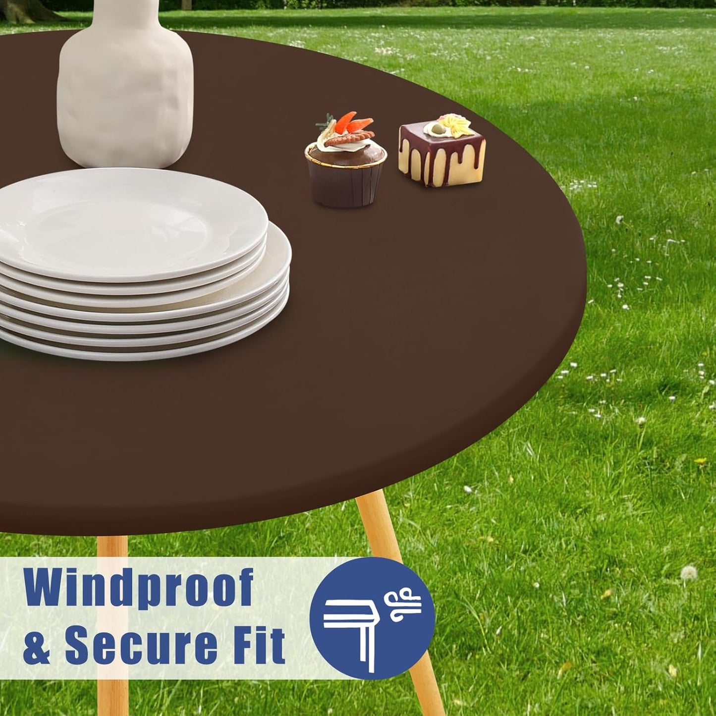 18"-24" Moosfor Round Spandex Tablecloth, Elastic Fitted Waterproof Tablecloths for Tables, Stretch Washable Picnic