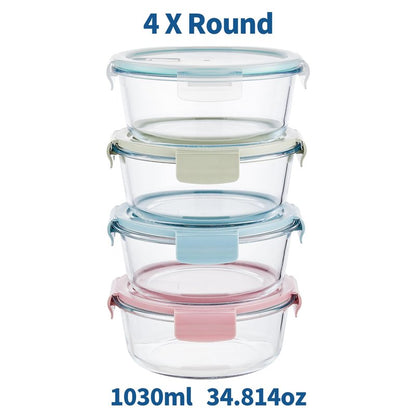 Wancilock 8 Pcs Round Glass Containers with Lids Airtight 4 Cup Glass Storage Containers Set Meal Prep Containers for Soup Leftover Microwave, Dishwasher, and Freezer Safe(4 Sets