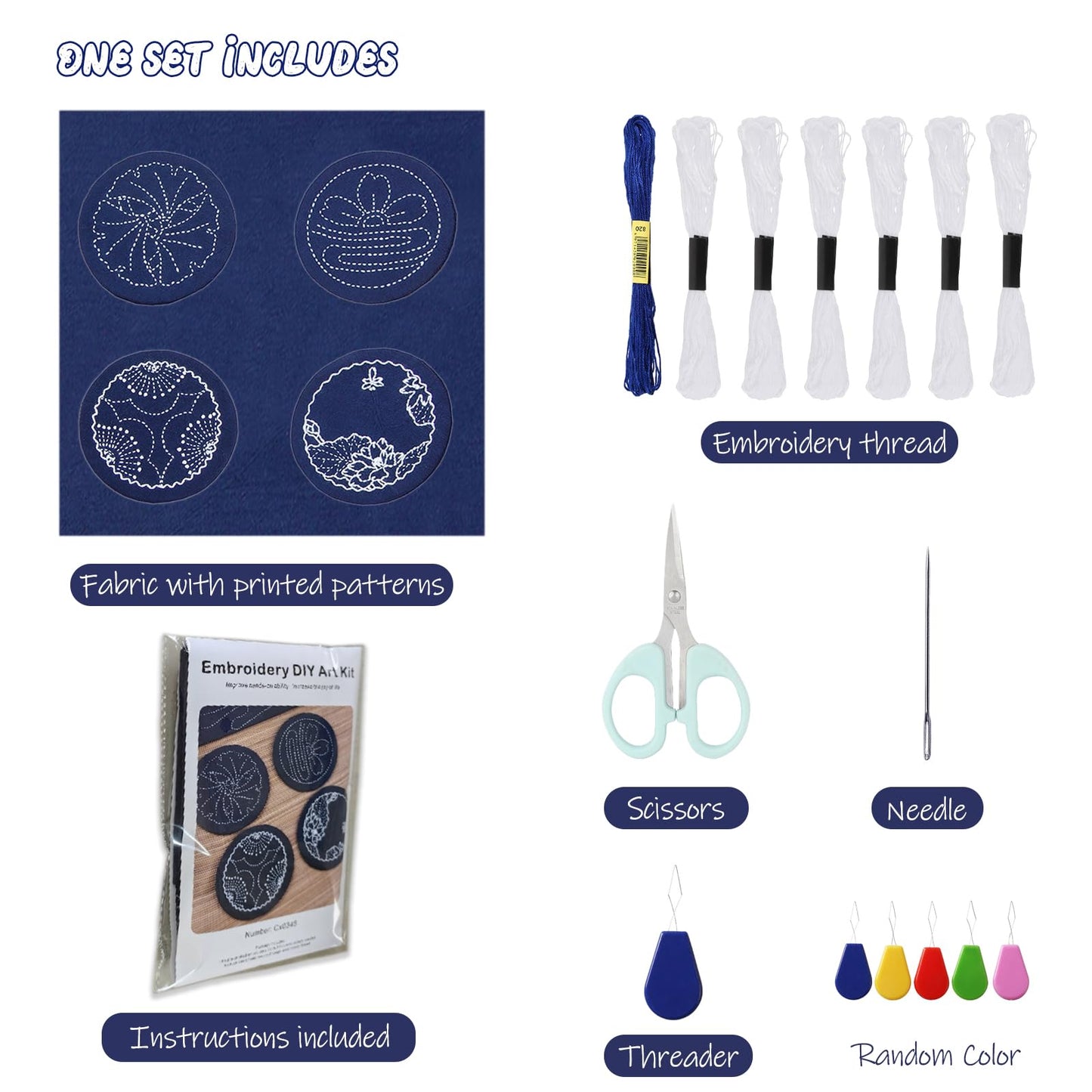 4 Set Sashiko Coasters DIY Kit with Pattern, Embroidery Starter Kit with Instructions for Beginners, Sashiko Kit, Round Sashiko Embroidery Coasters for Tea Table Home Decoration Housewarming Gift