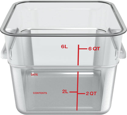 Carlisle FoodService Products Square Food Storage Container, Stackable Design for Catering, 6 Quarts, Clear, Pack of 6