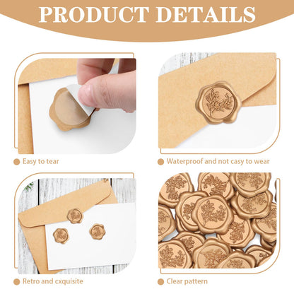 Yitexin 60 Pieces Eucalyptus Wax Seals Stickers, Rosemary Branches Self Adhesive Envelope Seal Stickers for Wedding Invitation Christmas Cards Birthday Party Gift Wrapping (Vintage Gold)