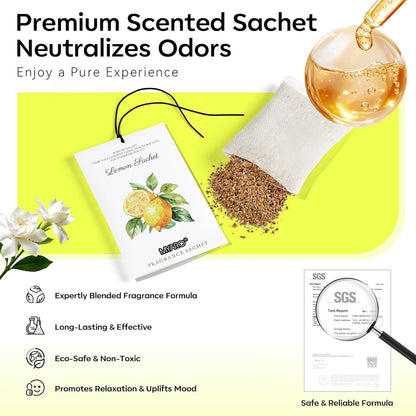 12 Packs Closet MYARO Lemon Scented Sachets for Drawer Bathroom Odor Eliminator - Fresh Home Fragrance Car Air Frehener