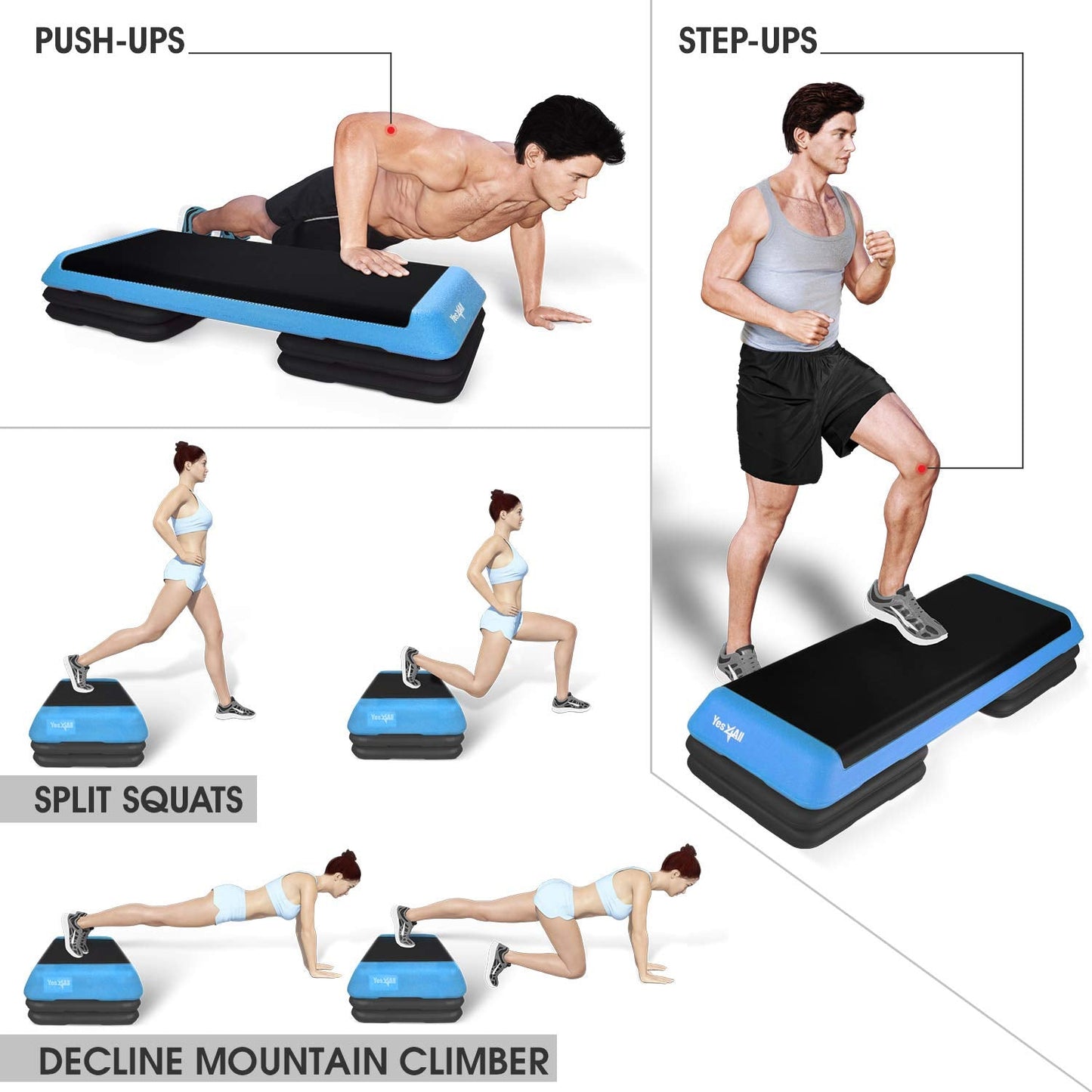 Yes4All 2-in-1 Adjustable Aerobic Step Platform Fitness Exercise Stepper with Rocker Balance Board Legs for Home Workout, Step Exercise & Balance Training