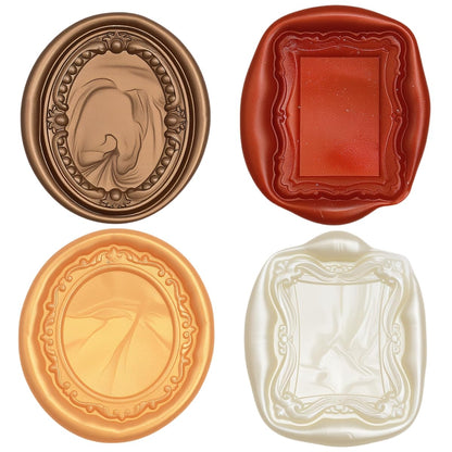 Frame Wax Stamp Kit, Electric Wax Seal Warmer Set with 624Pcs Sealing Waxs Beads, 3D Embossed Frame Relief Carve Stamps Waxing, Gold Pen, Tweezer (Set03)
