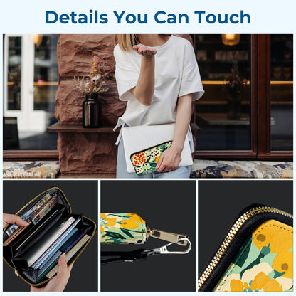 JNFBWULO Doodle Plants Wristlet Wallet for Women, RFID Blocking Phone Wallet, Large Capacity Zip Around Clutch, Fits iPhone 15 Pro Max, Travel Organizer Purse