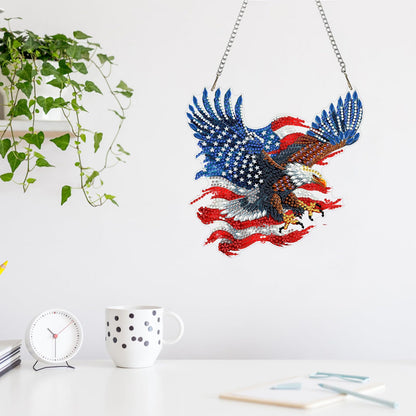 MAXBYE Hanging Diamond Art Kits for Adults Eagle, Special Crystal Double Sided Pendant DIY Diamond Art Painting Kits for Beginners Gift Wall Home Decoration 8×8 inch (4th of July)