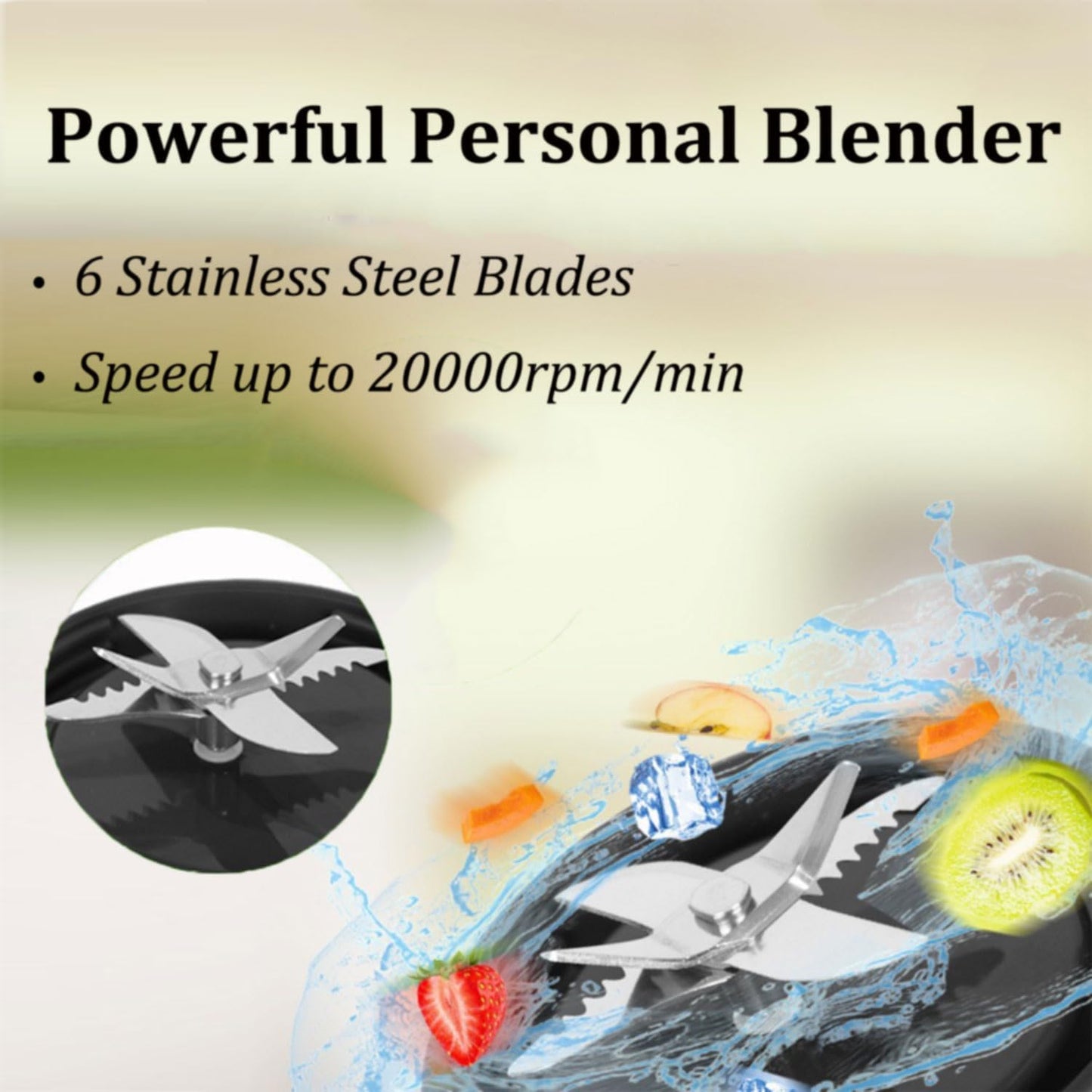 NOLLAM 16 Oz Portable Blender, USB Rechargeable, Magnetic Charging, Black
