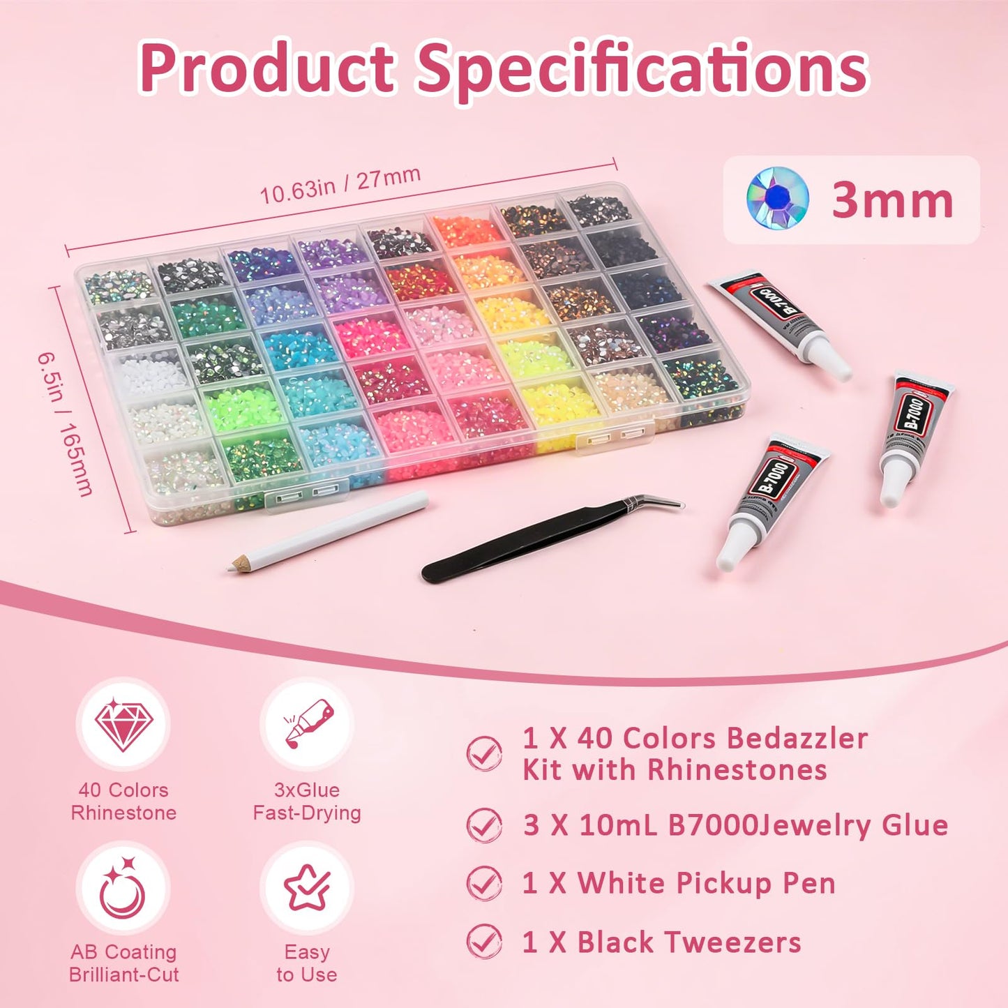 Acrridi 40000Pcs 40 Colors Resin Rhinestones Bedazzling Kit, Multicolor Flatback Gems, DIY Nail Art Clothing Tumblers Crafts for Bedazzling Diamond Art Makeup (Style B)