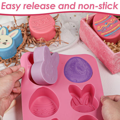 Kamehame Easter Egg Bunny Chocolate Molds, 2 Packs Easter Muffin Molds Bunny Egg Shaped Non-stick Silicone Easter Molds for DIY Chocolate Candy Muffin Handmade Soap