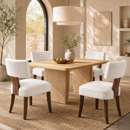 Garvee Dining Chairs Set of 4, Mid Century Modern Upholstered Chairs with Rattan Wood Back, Armless Kitchen Chairs with Brown Wood Legs for Dining Room Living Room, Beige