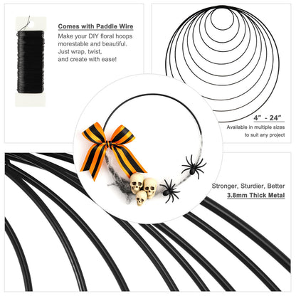 16 Pack Floral Hoops 18 Inch Metal Rings for Crafts Macrame, Dream Catcher, DIY Wreath & Candle Rings, Black