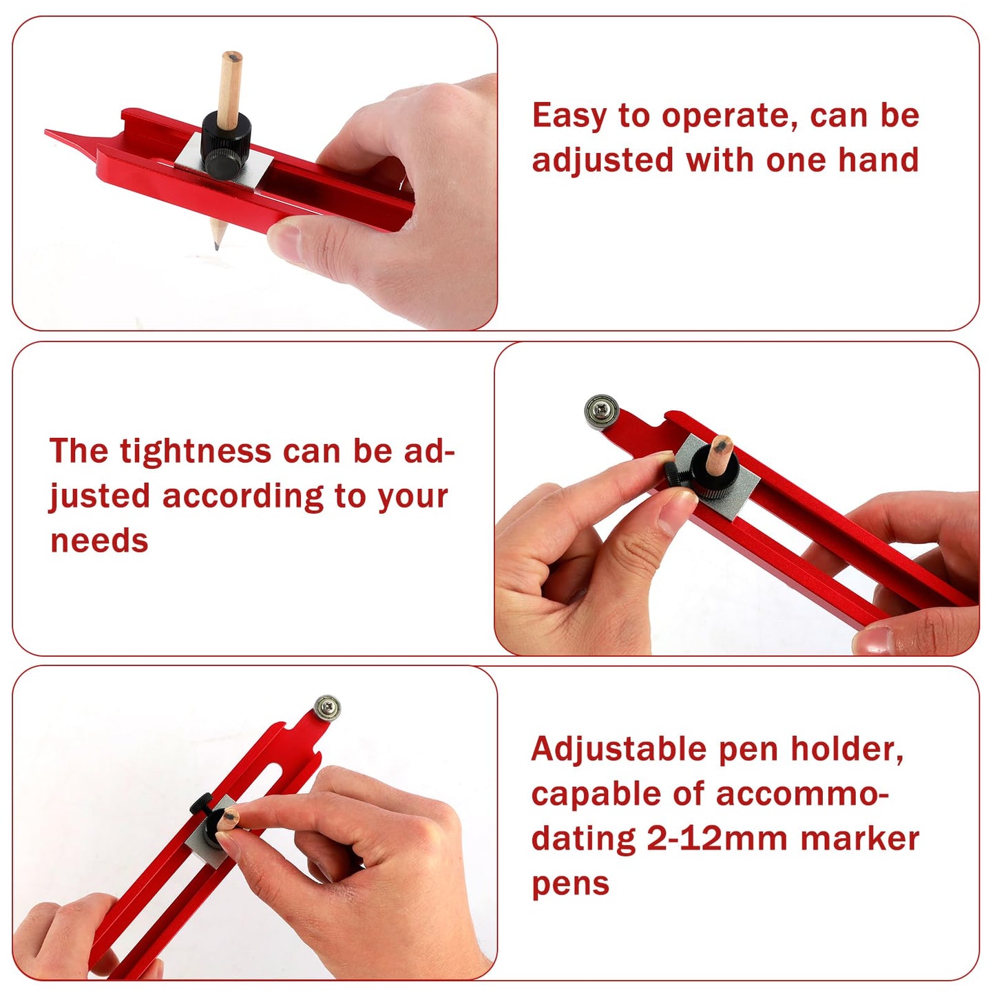 Tzdxfgl Contour Gauge Scribe Tool, Precise Profile Scribing Ruler with Adjustable Pencil Holder, Aluminum Alloy Woodworking Edge Corner Measuring Profile Duplicator Contour Gauge for Tiles Carpenter