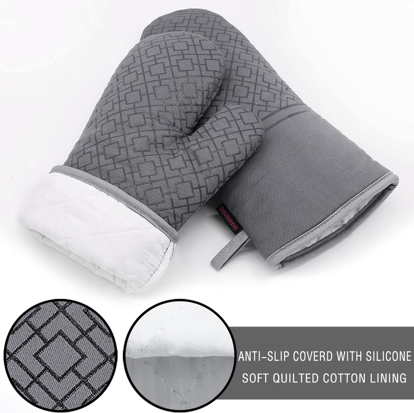 Oven Mitts and Pot Holders Set, 6pcs High Heat Resistant 550 Degree Oven Gloves with Non-Slip Silicone Surface