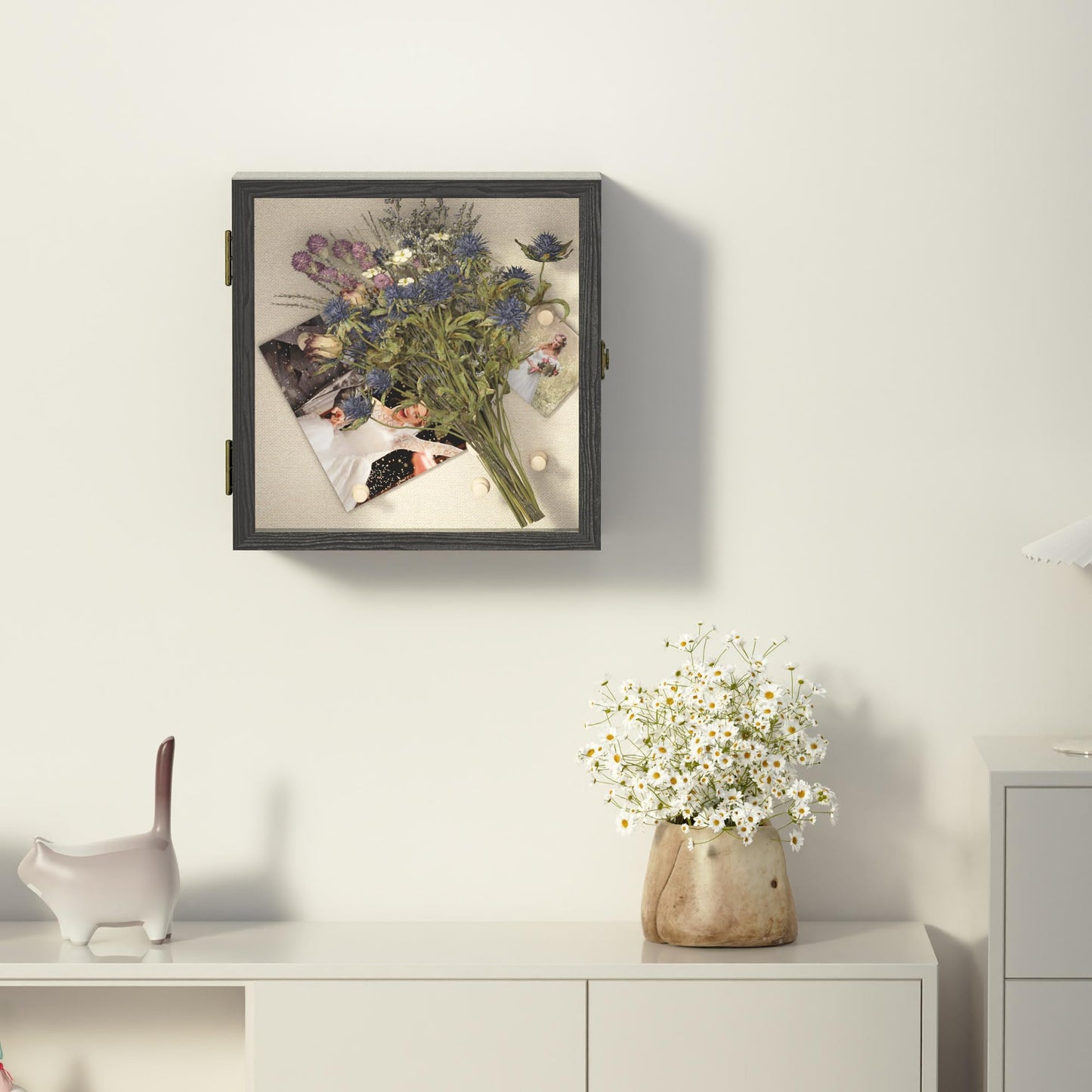 11x11 Shadow Box Frame with Acrylic Glass, Deep Large Shadow Boxes Display Cases for Tabletop and Wall Display, Memory Box for Keepsakes, Shadow Box for Flowers, Black with Linen Back