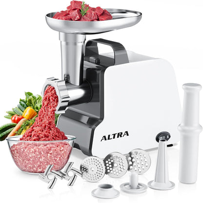 2300W 2 3 Electric Meat Grinder, Max, Heavy Duty Sausage Stuffer with Blades, Grinding Plates, Sausage Tube & Kubbe