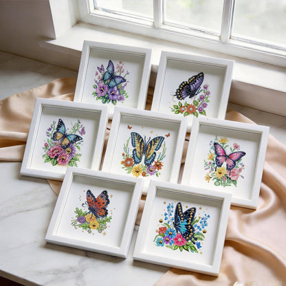 DOZEEZOP 12-Pack Interchangeable Diamond Art Kits for Adults Beginners Teens with Frame, Butterfly & Floral 5D Diamond Paintings with Round Partial Drill, Home Decor DIY Craft Gift (7x7 Inch)