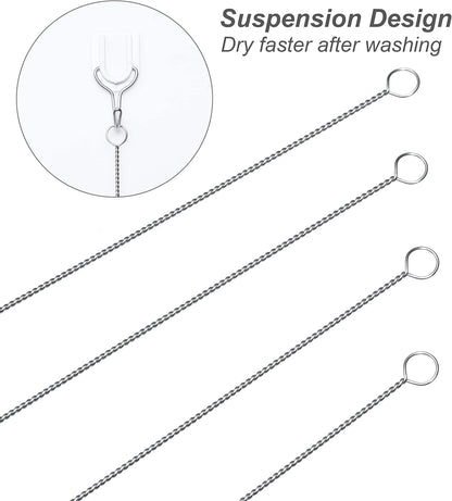 Straw Cleaner Brush Set of 10, Extra Long Nylon Bristles and Stainless Steel Handle for Cleaning Glass, Silicone, Metal