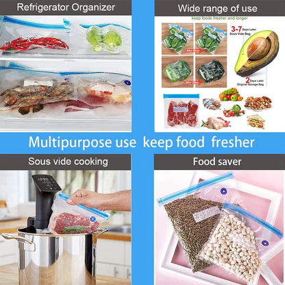 Sous Vide Bags Reusable 27Pcs, BPA Free Vacuum Sealer Bags for Sous Vide Cooking, 20Pcs Vacuum Zipper