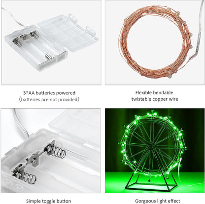 Ariceleo Mini Fairy Lights - Battery Operated Copper Wire String Lights | 4 Pack, 16ft Green for St. Patrick's Day & Decor