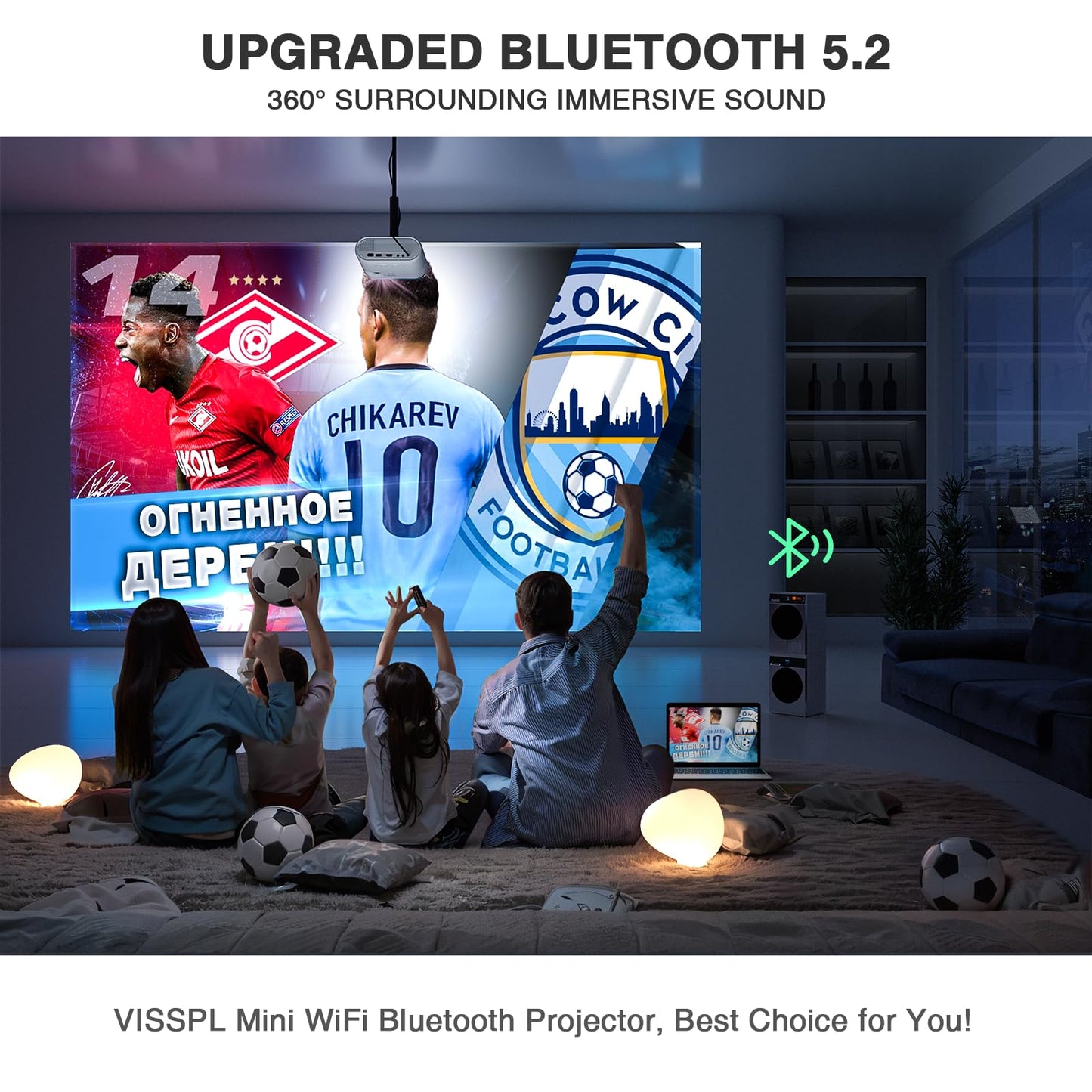 Mini Projector with WiFi and Bluetooth, VISSPL Full HD 1080P Projector, Portable Outdoor Projector with Tripod, Home Theater Movie Phone Projector Compatible with Android/iOS/Windows/TV Stick/HDMI/USB