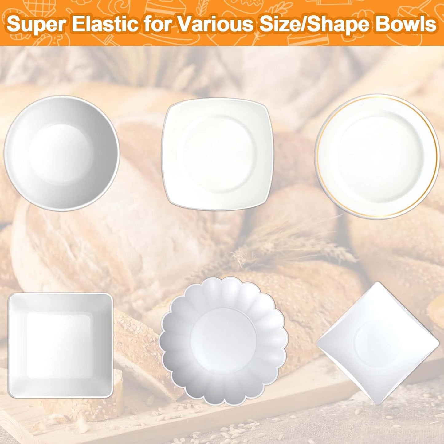 200PCS Reusable Elastic Bowl Covers for Bread Proofing, Sourdough Baking Cover, Stretchable Plastic Wrap for Storage
