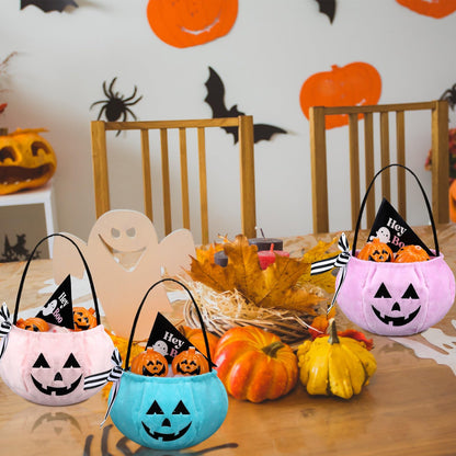 Sunnymove 3 Pcs Summer Halloween Pumpkin Basket 7.9 x 5.12 Inch Pastel Small Pumpkin Basket Trick or Treat Buckets Goodie Candy Gift Bags with Handle for Halloween Exchange Supplies(Pastel)