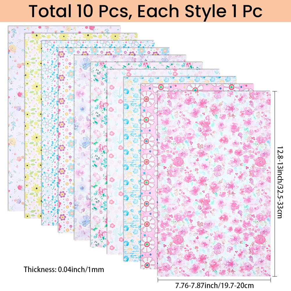 CALFOVERA 5PCS 12.8 x 7.8 Inch Floral PU Leather Sheets Blossom Synthetic Vinyl Leather Roll Waterproof Flower Pattern Leatherette Fabric for DIY Crafts Bow Earring Making Sewing Decorations