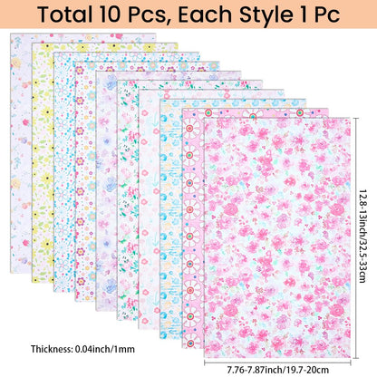 CALFOVERA 5PCS 12.8 x 7.8 Inch Floral PU Leather Sheets Blossom Synthetic Vinyl Leather Roll Waterproof Flower Pattern Leatherette Fabric for DIY Crafts Bow Earring Making Sewing Decorations