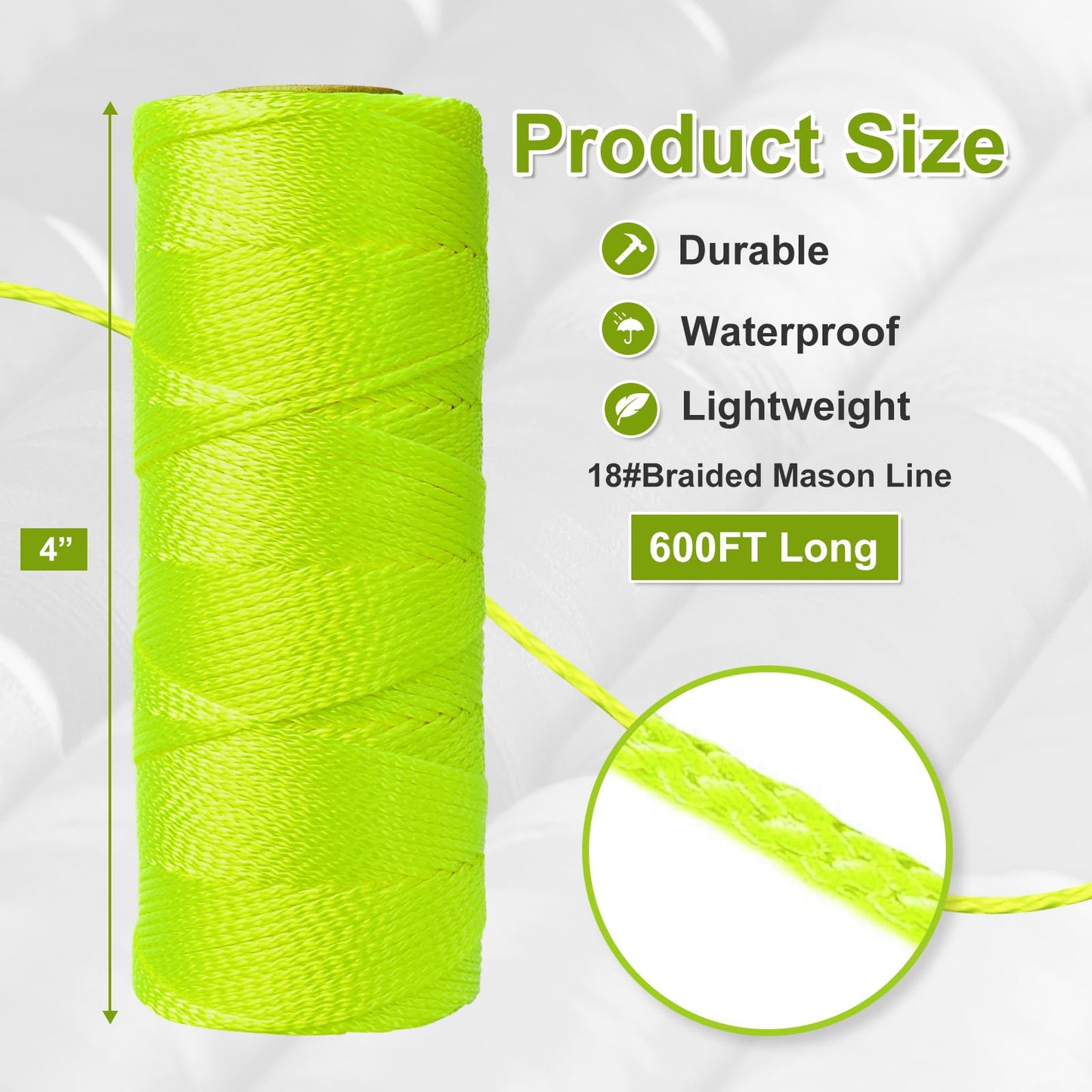 BSRHOME Mason Line String Line 3 Pcs,600 Ft Length Nylon Twine,18 Braided Nylon String for Gardening Or Masonry Tools,Twine String for Gardening,Yellow