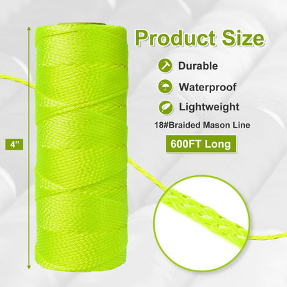BSRHOME Mason Line String Line 3 Pcs,600 Ft Length Nylon Twine,18 Braided Nylon String for Gardening Or Masonry Tools,Twine String for Gardening,Yellow