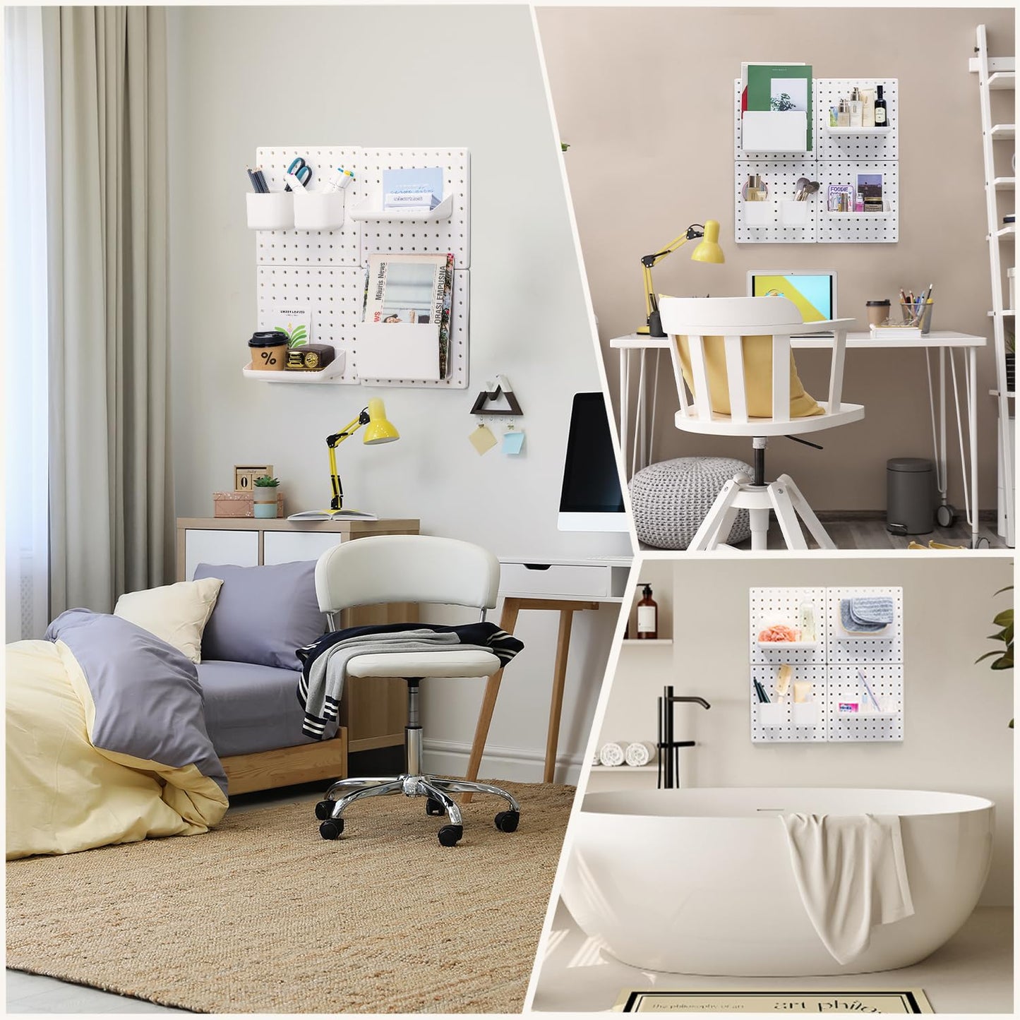 VUSIGN Peg Board Combination Kit, 22"x22" Pegboards and Accessories for Wall Organization with Two Installation Modes, Pegboard Wall Organizer for Office, Home, Desk,White Peg Board, White
