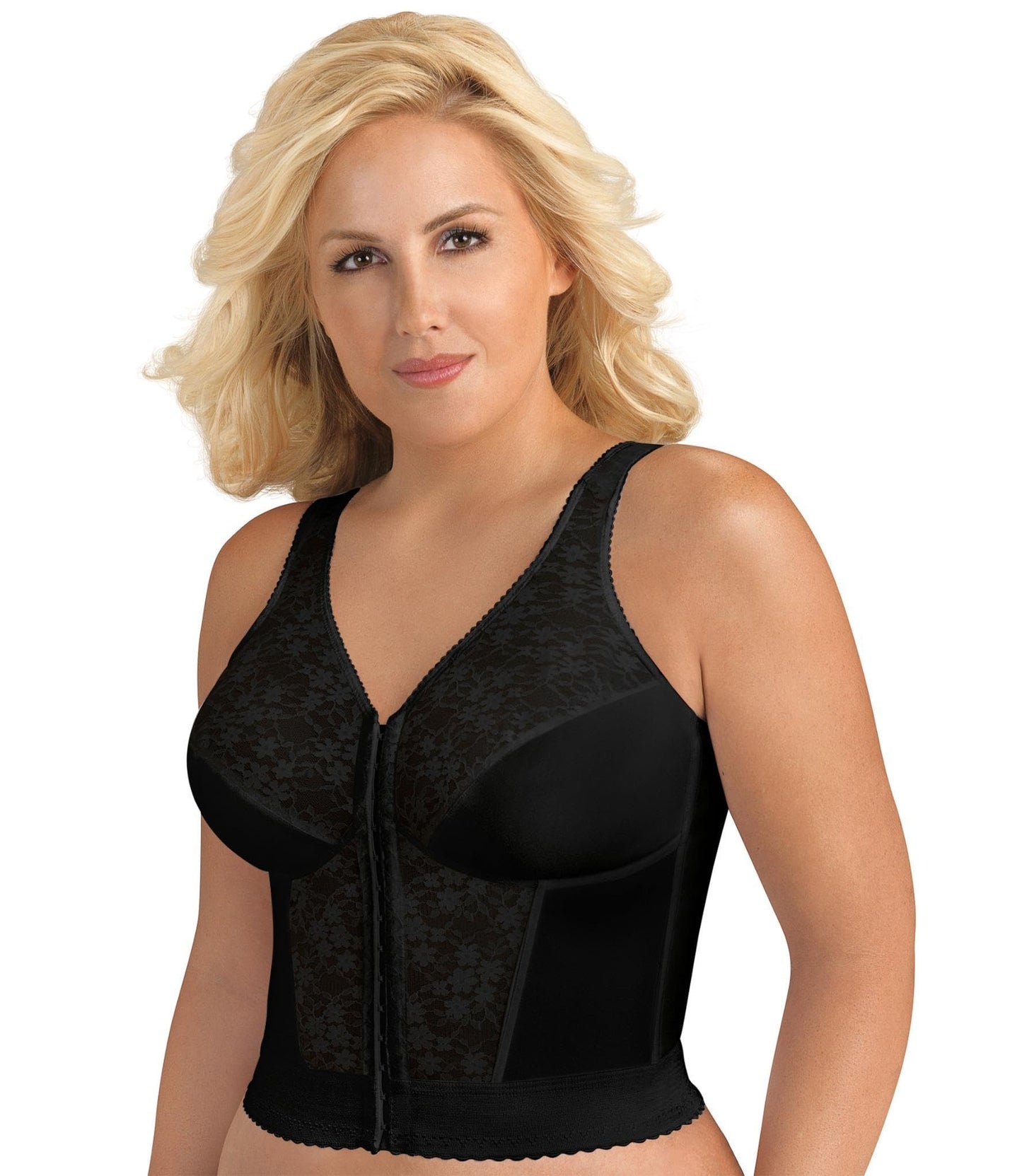 Exquisite Form womens Fully Front Close Longline Lace Posture Bra, Black, 38B US