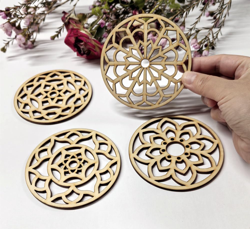 Sourdough Bread Stencil Set,4 Pack Laser-Cut Wooden Mandala Stencils for Artisan Bread Scoring, Flour Dusting & Decor (Natural Wood)