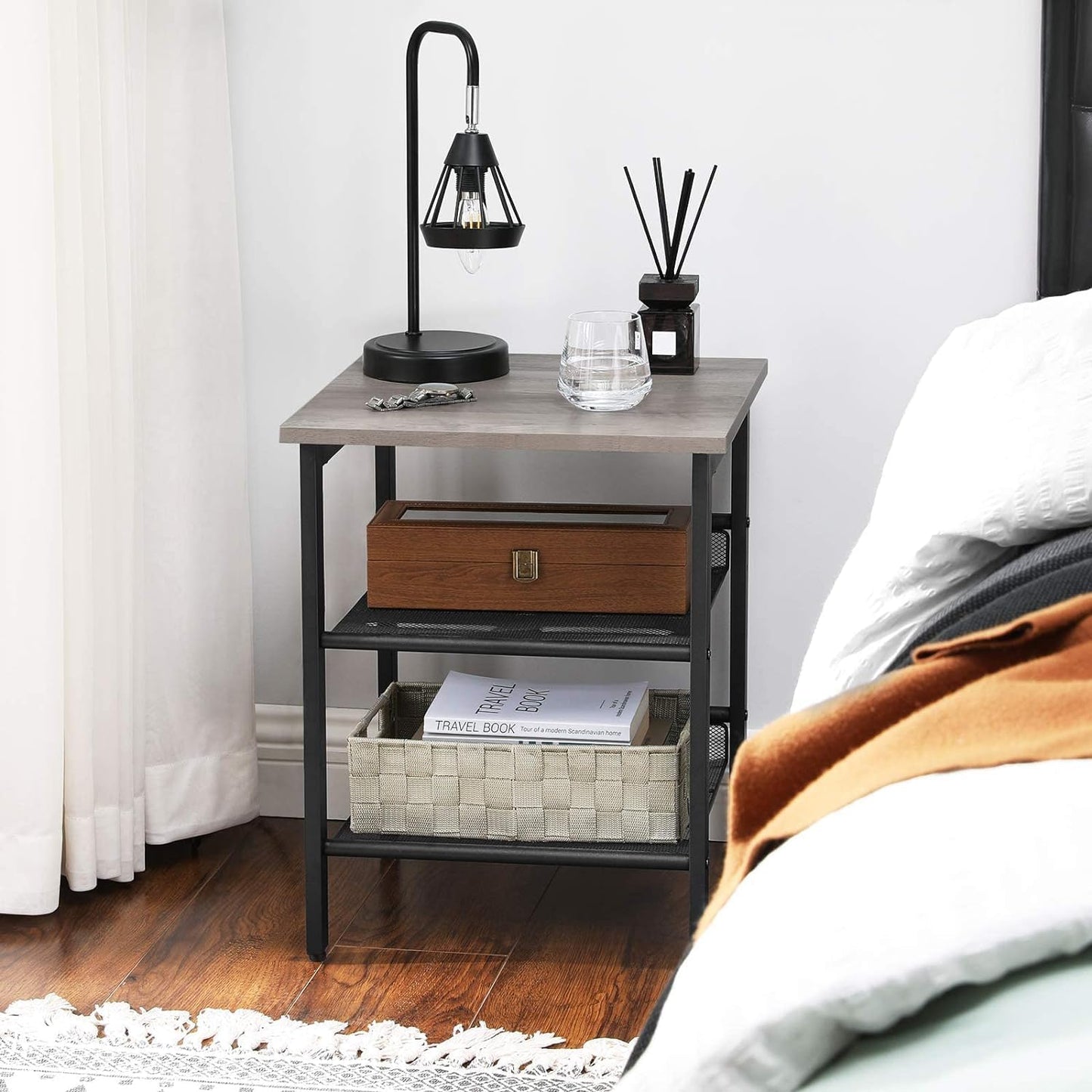 2 ULET023B02 VASAGLE INDESTIC End Table, Nightstand with Adjustable Mesh Shelves, Industrial Side Table for Living