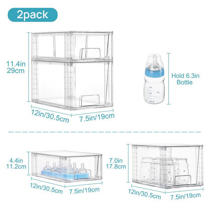 Vtopmart 4 Pack Clear Stackable Storage Drawers,Under Sink and Kitchen Organizers Storage,Easy to Assemble Plastic Drawers for Baby Bottle,Medicine, Bathroom,Cabinet and Pantry Organization