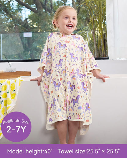 2-6, 25.5" 25.5", babee Reshinee Bamboo Viscose Hooded Bath Towels for Toddler Girls Kids Age Measures x Soft Bathrobe