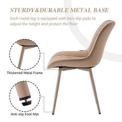 YOUNIKE Faux Leather Dining Chairs Set of 2 Mid-Century Modern High Padded Back Comfy Upholstered Kitchen Chairs with Metal Legs Wide Seat Accent Side Chair for Dining/Living/Waiting Room Khaki