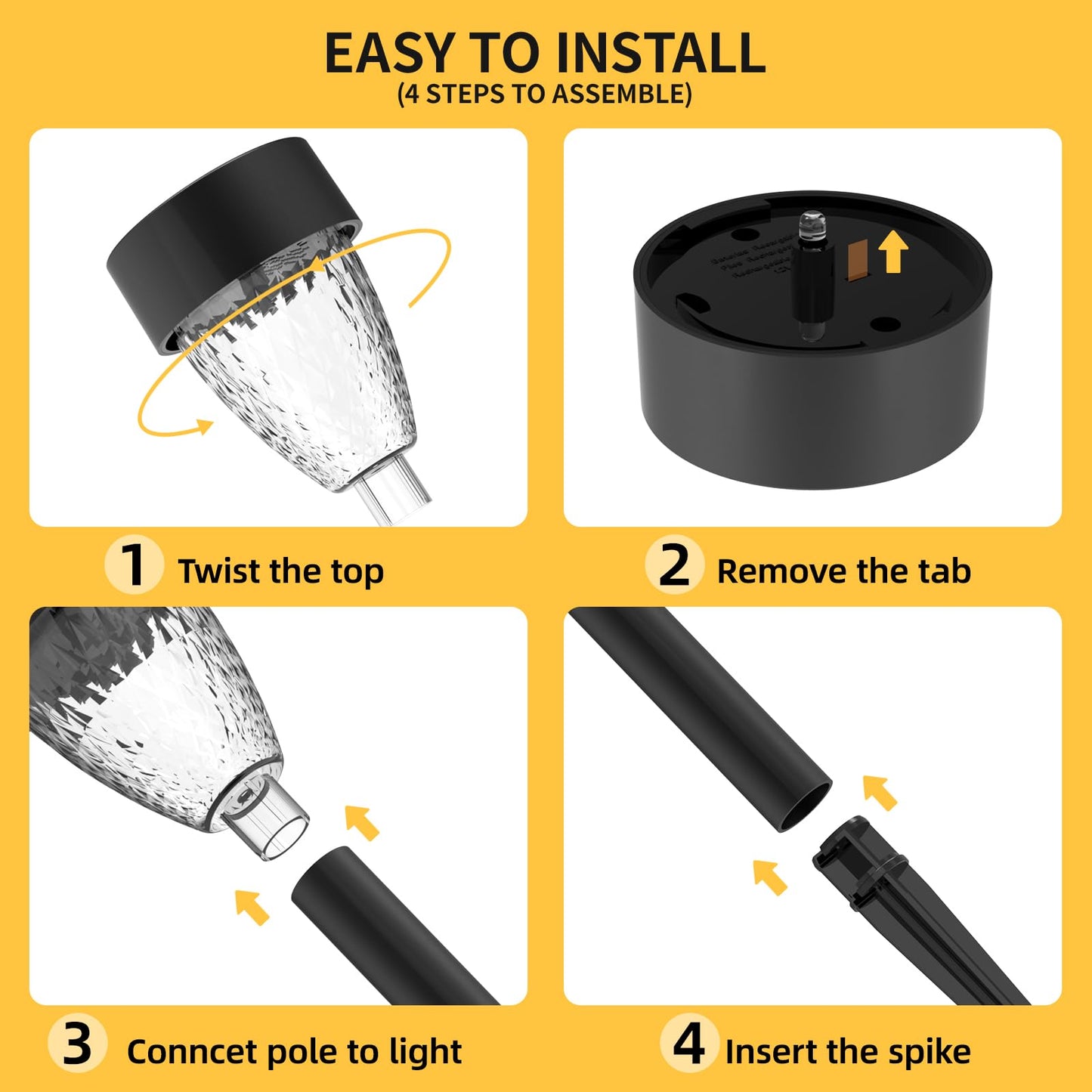 12 Pack Solar Garden Lights, Outdoor Waterproof Up to 12 Hrs Auto On/Off - Solar Pathway Lights for Yard, Patio, Lawn, Landscape and Pool Decor (3000K)