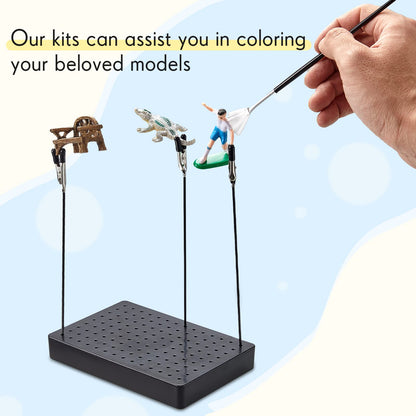 Painting Stand Base Holder and 24 Pcs Alligator Clip Sticks and 15 Pieces Clean Brush for Airbrush Spraying Hobby Modeling Parts for DIY Card Photo Memo