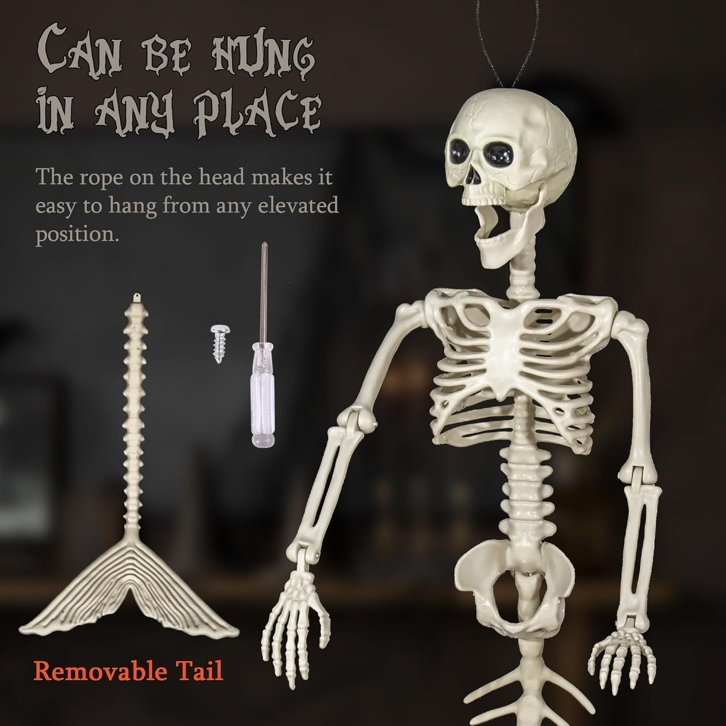 BEABOO 1 Pack 52 Inches Mermaid Halloween Skeleton Pose-N-Stay Posable Movable Joints Hanging for Halloween Decoration Decor Spooky Scene Party Favors