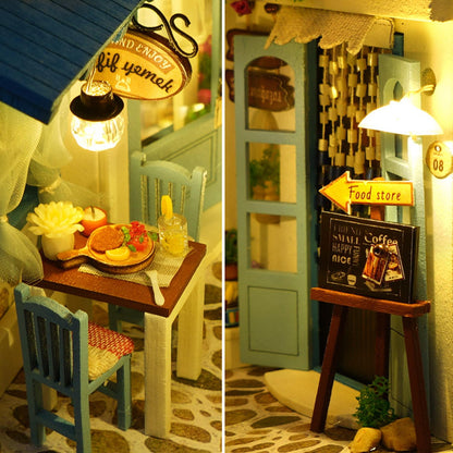 Roroom DIY Book Nook Kit, DIY Dollhouse Booknook Bookshelf Insert Decor Alley,3D Wooden Puzzle with Book Nook Bookshelf Insert Wood Bookend Model Building (Sea Breeze-TC18)