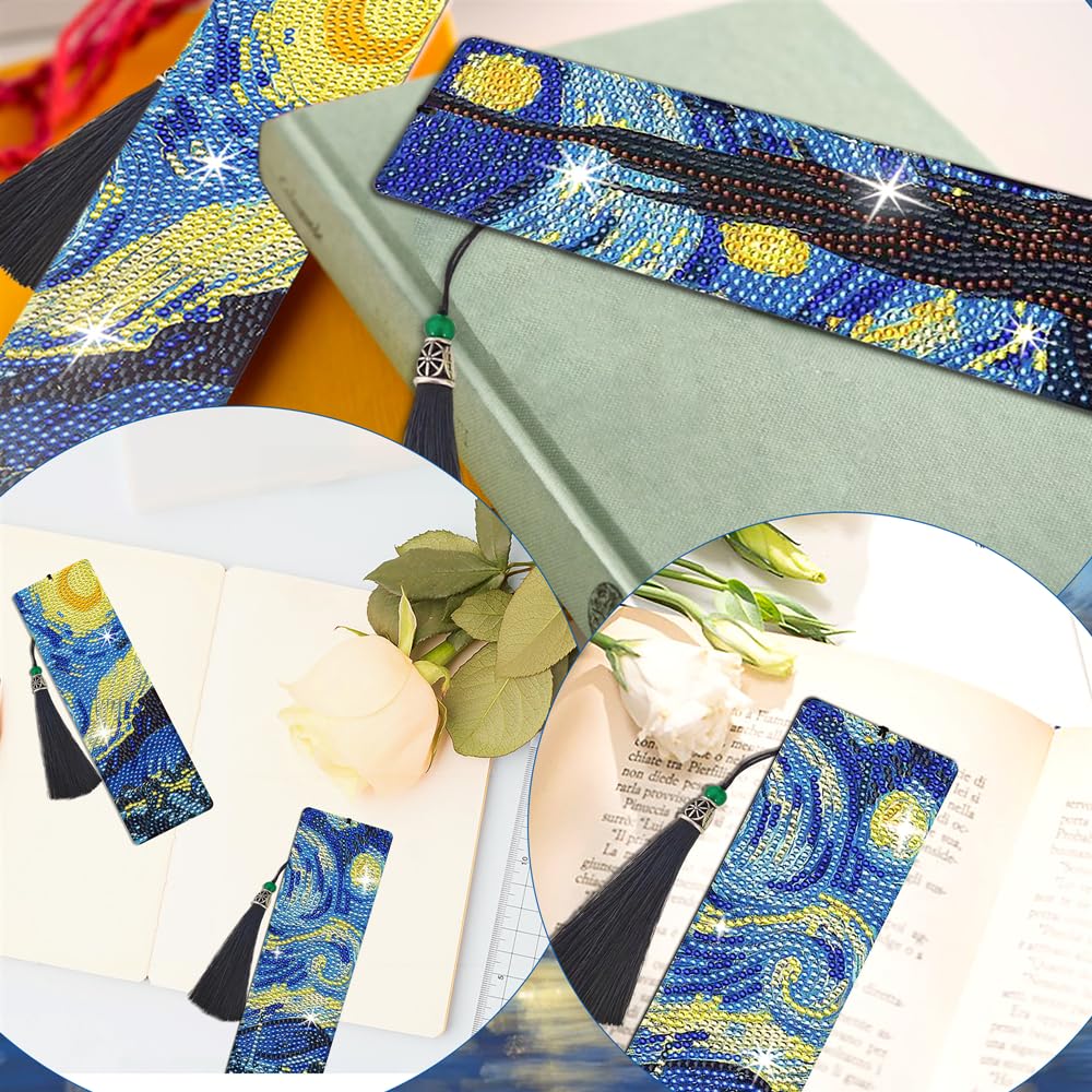 NUFTVI 4 PCS Diamond Art Bookmarks Van Gogh Starry Night, DIY Acrylic Diamond Painting Bookmarks Kits for Adult Reader and Crafts Lovers